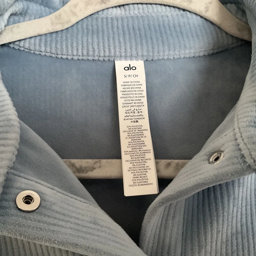 Alo Yoga Ribbed Velour Mountain Side Shacket Celestial Blue S